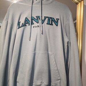 Lanvin Light Gray Hoodie with Teal Logo